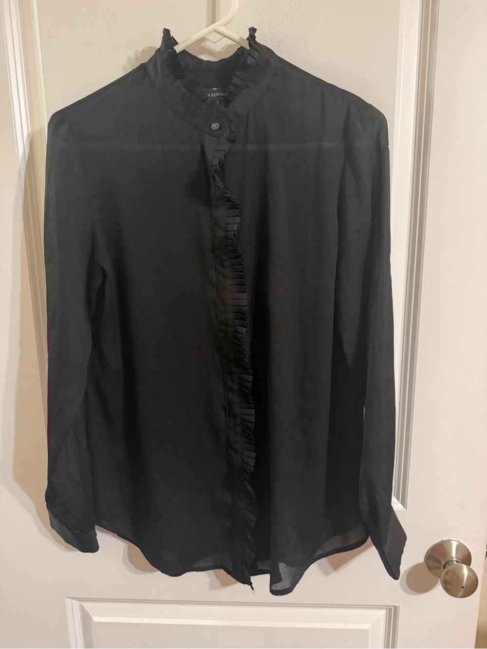 Banana Republic Sheer Black Ruffle-Trim Lightweight Shirt